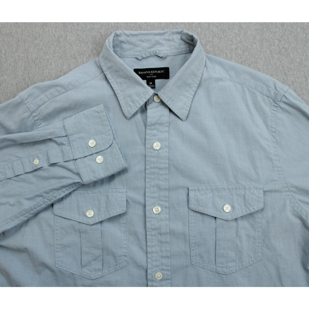 Banana Republic Shirt Mens Medium Blue 100% Cotton Soft Wash Pockets